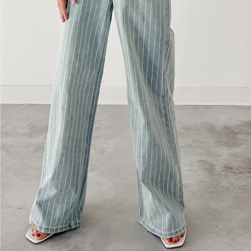 1X Striped Wide-Leg Pants with Cuff